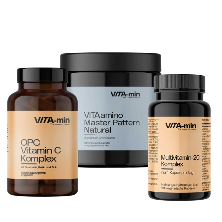 VITAmin Basis Bundle mit VITAmin 20, VITAamino Master Pattern und VITAmin C plus OPC Komplex und Zink